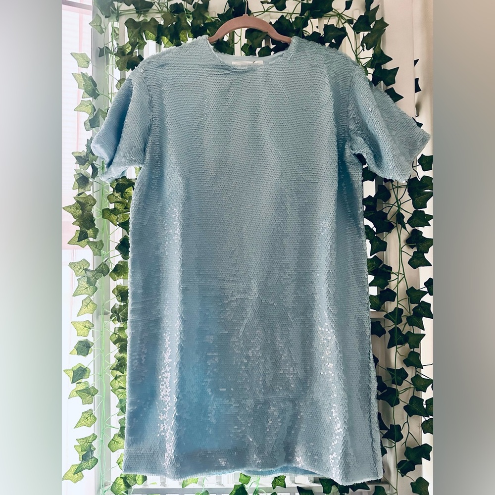 The Frankie Shop Riley Sequins Tee Mini Dress Sky Blue - Picture 4 of 4